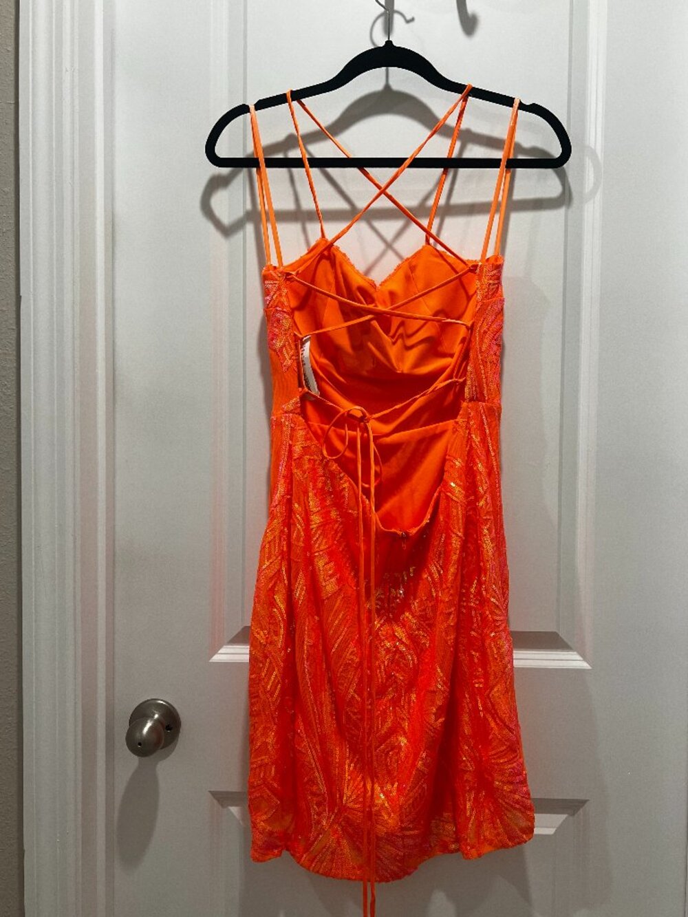NWT Jump Apparel Neon Orange Sequin Corset Dress XL